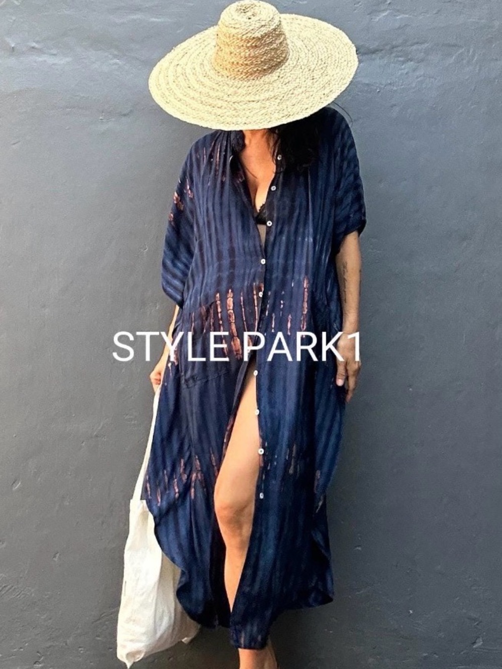 Navy Button-Front Maxi Dress